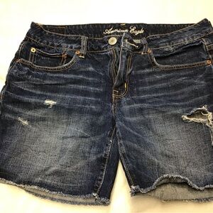 American Eagle Outfitters Women's Ripped Jean Shorts - Dark Blue 33in wait